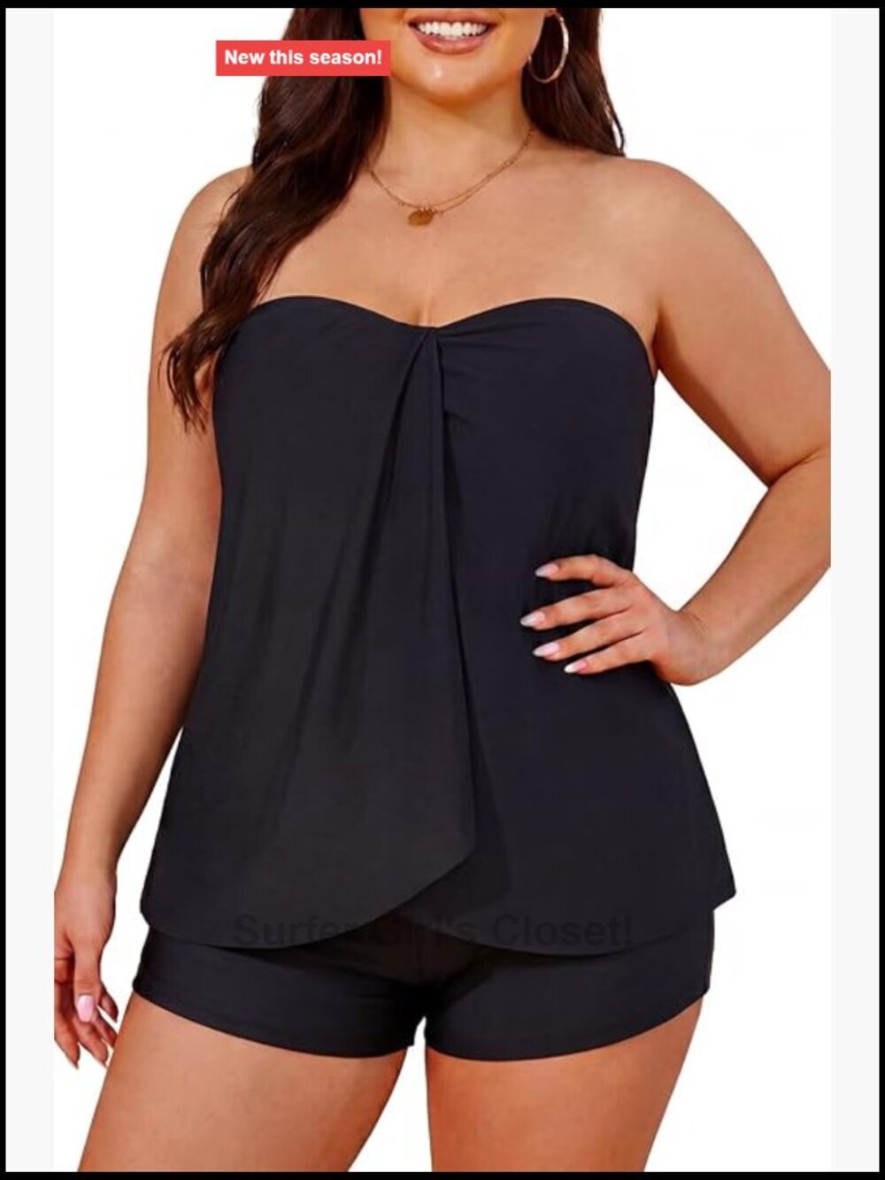 Plus Size Bandeau Tankini Set with Shorts Tummy Control